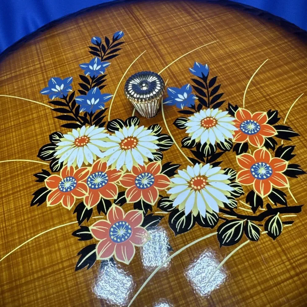 VINTAGE ORIENTAL FLORAL LAZY SUSAN WITH INSERT TRAY With Original Box